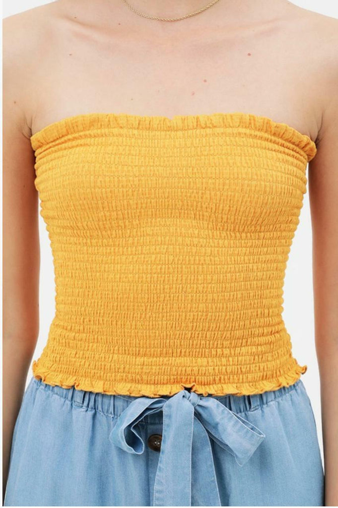 Yellow Smocked Tube Top