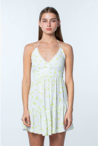 open lace back dress Skylar + Madison Pink/Orange/Green Floral Button Bodice Ruffle Mini Dress-  Size L (sold out online)