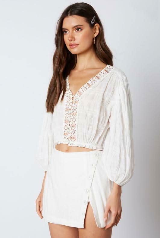 Helena White Crochet Lace Crop Top -  BohoPink