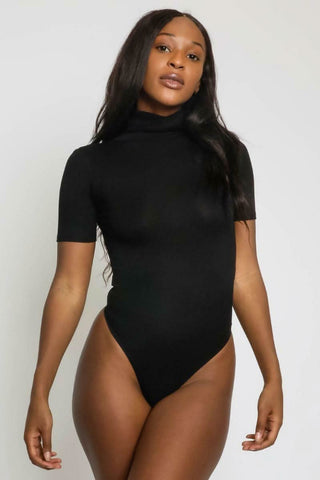 What You Want Black Short Sleeve Turtleneck Bodysuit - Front View
