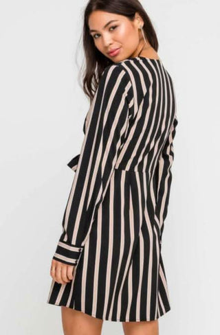 Joanna Black and Taupe Stripe Wrap Dress - Back View