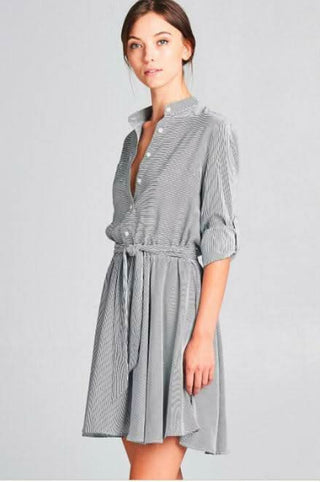 Emily Black and White Striped Skater Shirt Dress side