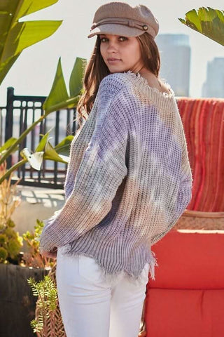 Easy Vibes Lavender Tie-Dye Snag Sweater - Side View
