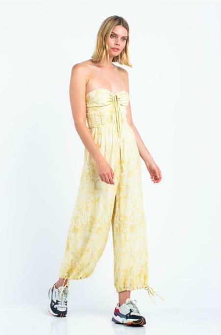 Porto Carra Snake Print Strapless Jumpsuit with harem pants