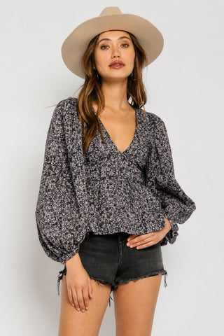 Escapade Purple Floral Babydoll Top -  Front View