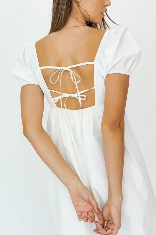 White Puff Sleeve Babydoll Dress 