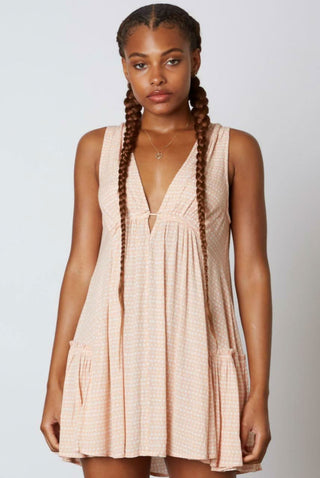 Peach speck print swing mini dress