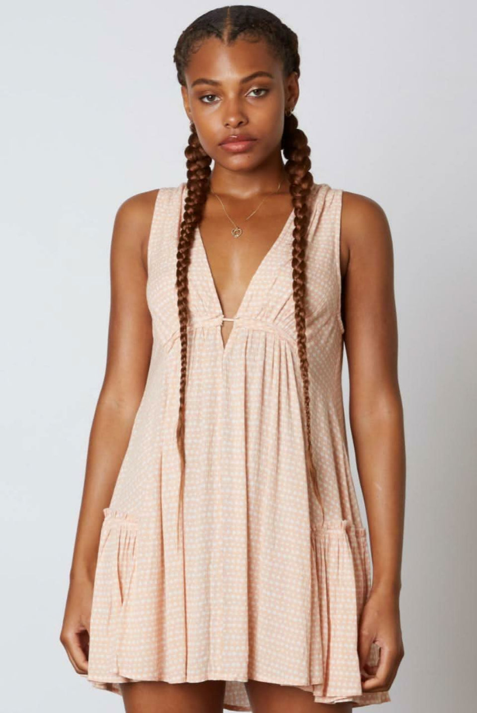 Peach speck print swing mini dress