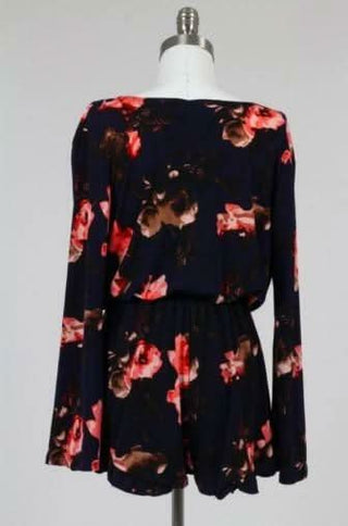 Serendipity Navy Floral Bell Sleeve Romper - Back View