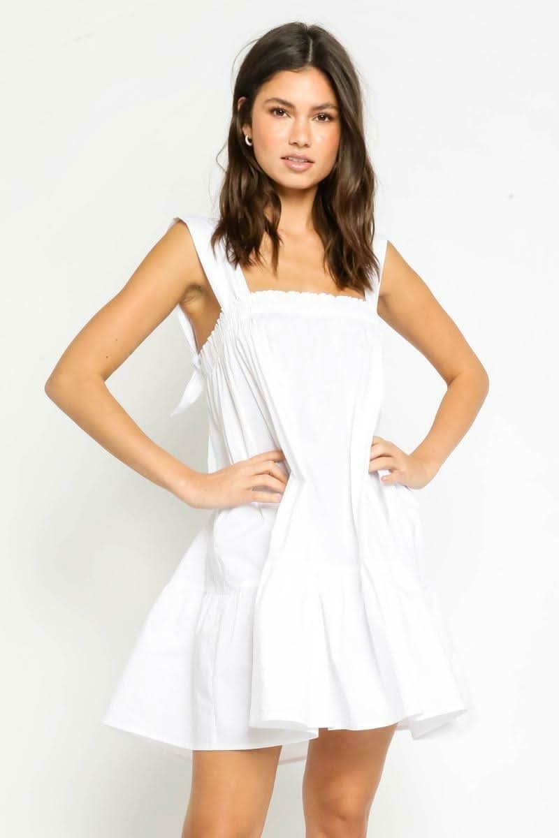 Olivaceous Summer Breeze White Tie-Strap Swing Dress - Size M - Lightweight Woven Cotton - Tiered Mini Hem - Hand Wash Cold Olivaceous Summer Breeze White Tie-Strap Swing Dress - Size M - Lightweight Woven Cotton - Tiered Mini Hem - Hand Wash Cold