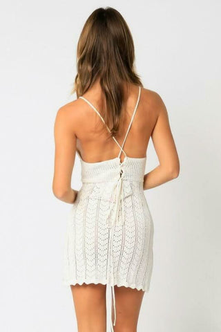 Sea You Soon White Crochet Mini Dress - Back View