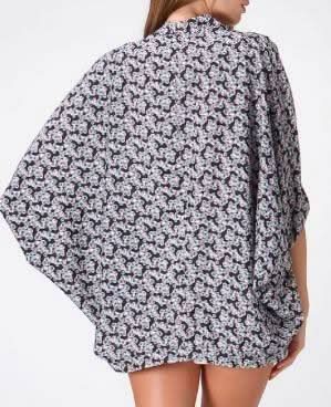 Julie Black Floral Print Kimono - Back View
