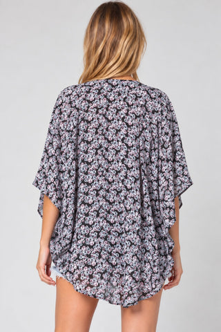 Julie Black Floral Print Kimono - Back View