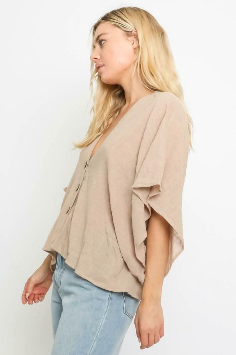 Tan Button Down Poncho Top
