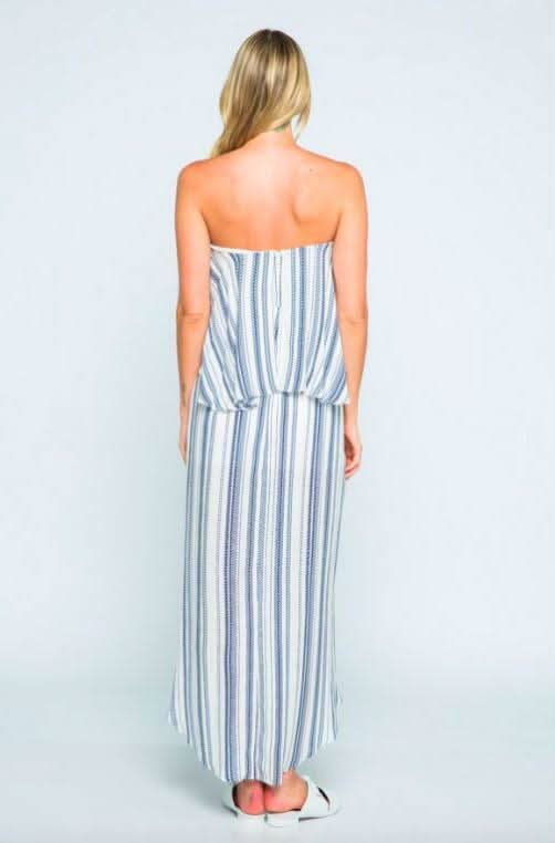 Skylar + Madison Little Venice Blue & White Strapless Maxi Dress | Size S | Ruffle Overlay High-Low Tulip Wrap Front Slit | Summer Vacation Beach Skylar + Madison Little Venice Blue & White Strapless Maxi Dress | Size S | Ruffle Overlay High-Low Tulip Wrap Front Slit | Summer Vacation Beach