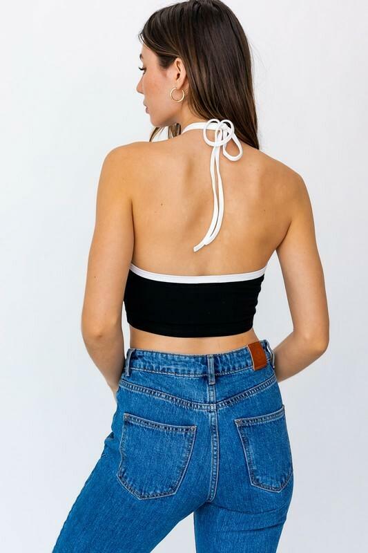 Black and White Cropped Halter Top