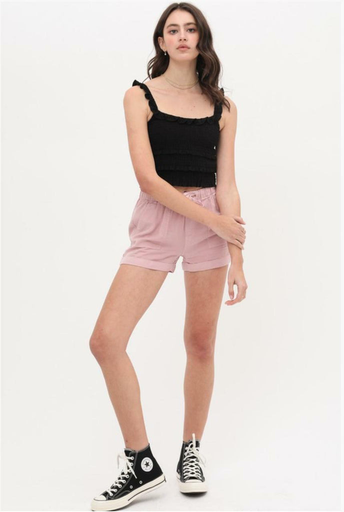 Copa Black Smocked Cropped Tank Top -  BohoPink