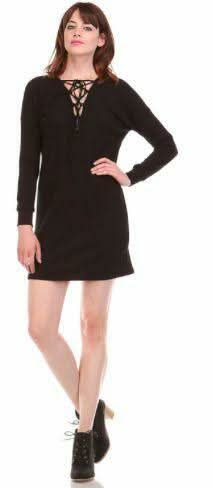 Good Vibes Black Lace Up Dress -  BohoPink