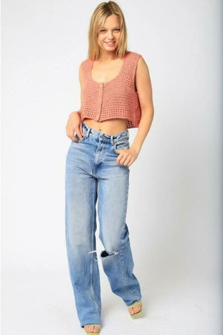 Abbey Solana Sheer Crochet Tank Top model view
