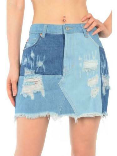  Denim Patchwork Mini Skirt 