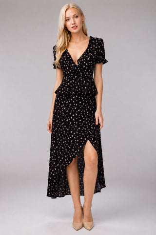 Becca Black Floral Two-Piece Midi Dress - Front View