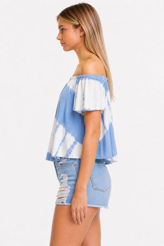 Weekender Blue Tie-Dye Off-the-Shoulder Top - Side View