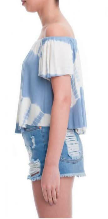Denim off-the-shoulder tie dye top