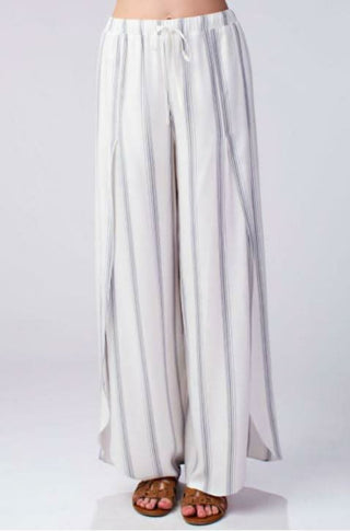 Amelia White Striped Drawstring Pants - Detail Front View 