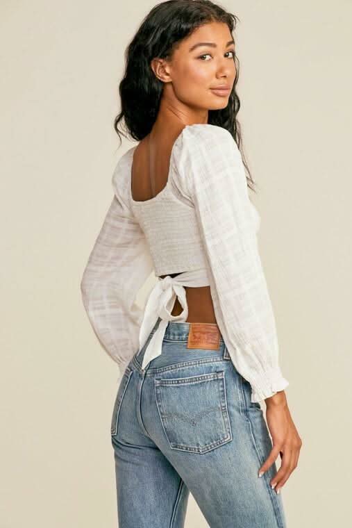 White Long Sleeve Crop Tops