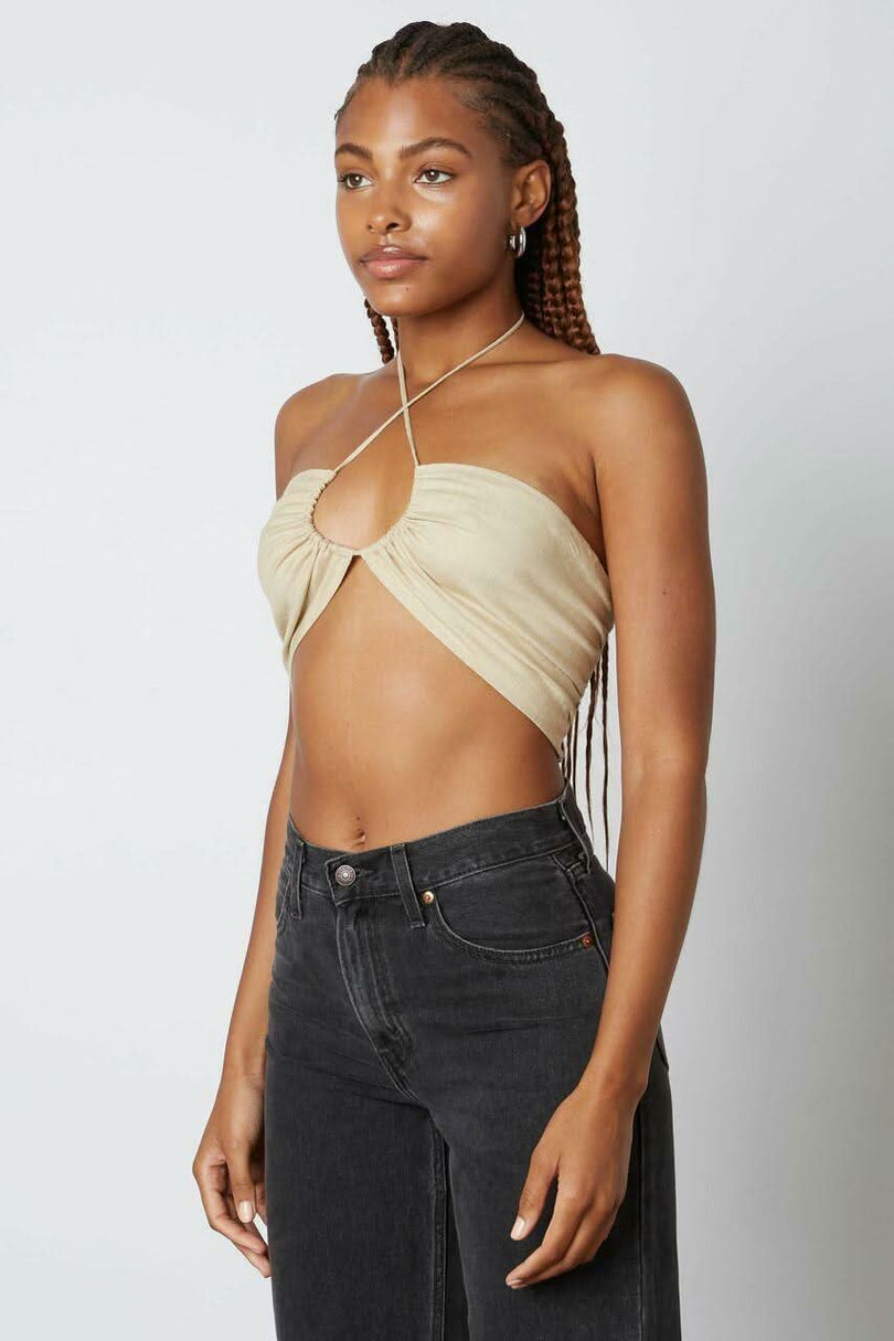 Beige Halter Crop Top