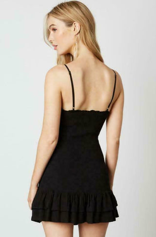 Black going out smocked mini dress back view
