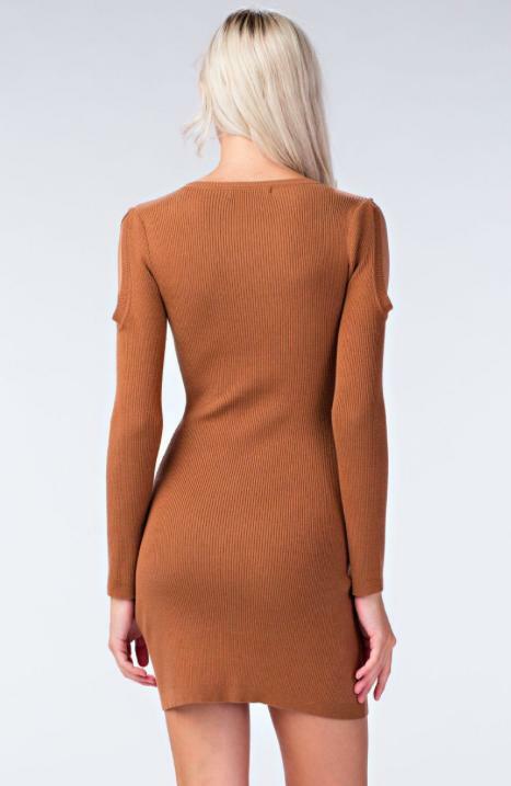 Jenna Camel  Bodycon Sweater Dress -  BohoPink