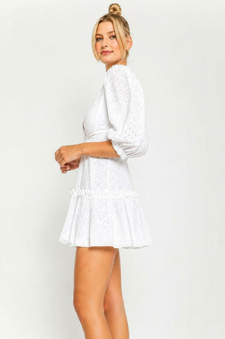 Loretta White Eyelet Mini Dress - Side View