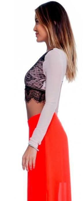 Lace Long Sleeve Crop Tops