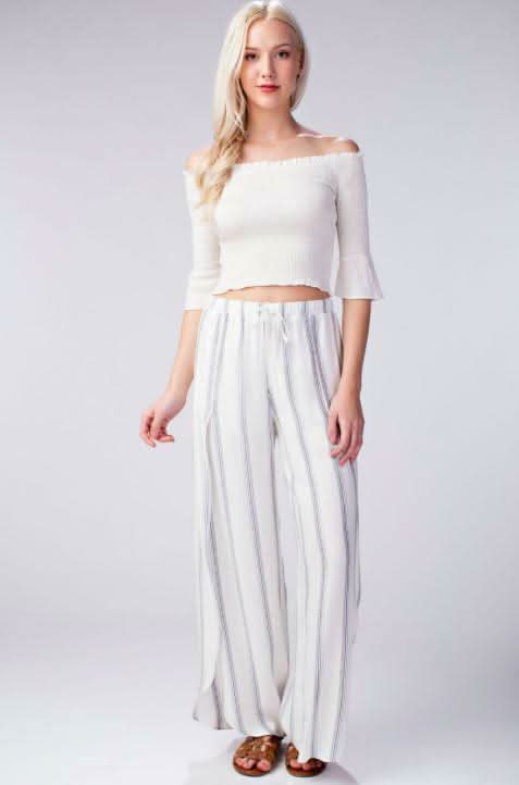 White Striped Drawstring Pants 