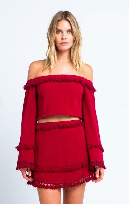  Red Off-the-Shoulder Two Piece Dress