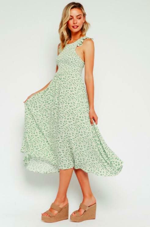 Iris Green Floral Print Smocked Culotte Jumpsuit -  BohoPink