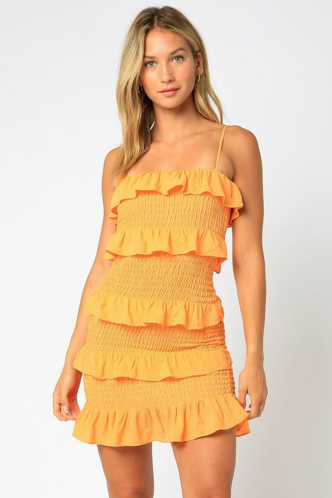 Orange Ruffle Mini Dress