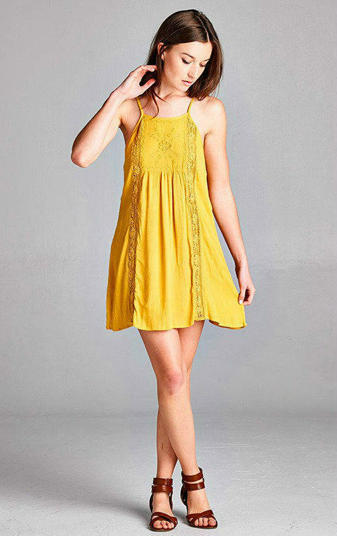 Yellow Embroidered Tank Dress
