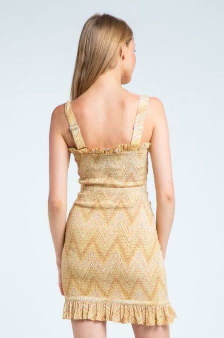 Ligia Yellow Chevron Print Smocked Mini Dress - Back View
