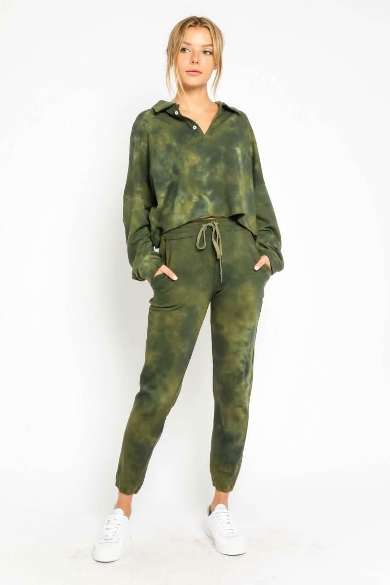 Just Go With It Olive Tie-Dye Drawstring Joggers -  BohoPink