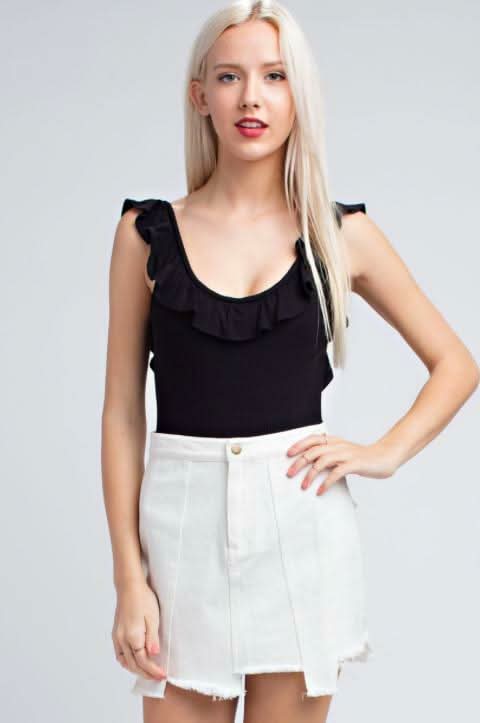Black Ruffle Neckline Bodysuit