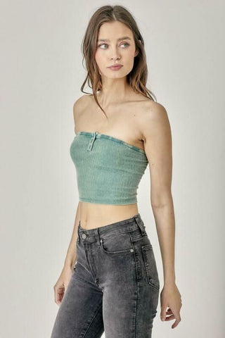 Avery Washed Green Ribbed Tube Top side