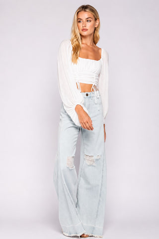 Je T'aime White Bubble Sleeve Crop Top a  white crop top
