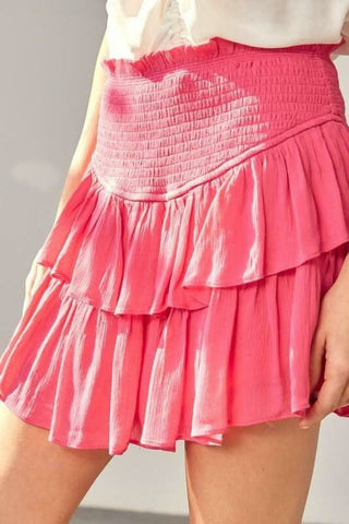 pink layered ruffle skirt with built in shorts