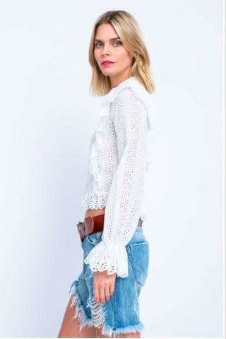 Bridget White Eyelet Lace Top -  BohoPink