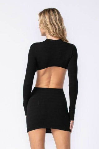 Delia Black Cutout Sweater Dress front back view | Boho Pink