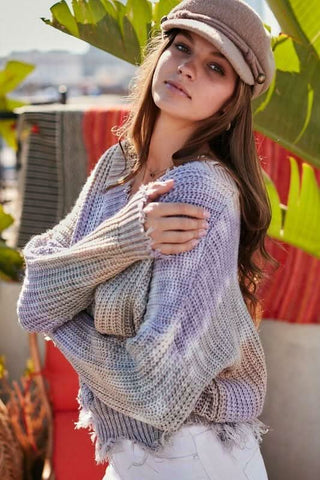 Easy Vibes Lavender Tie-Dye Snag Sweater - Side View 