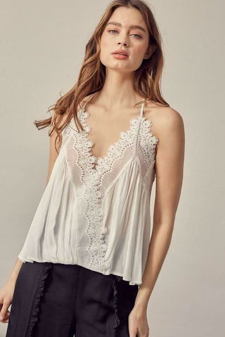 Everything Sweet White Lace Trim Tank Top -  BohoPink