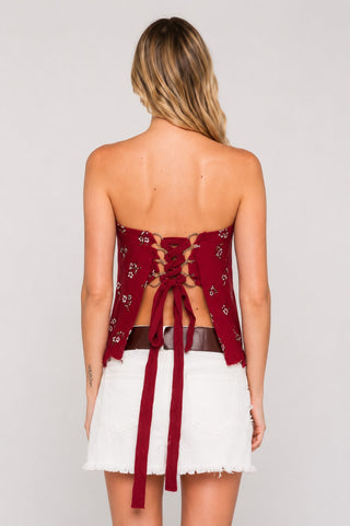 Heat Of The Sun Red Strapless Lace-Up Top - Back View